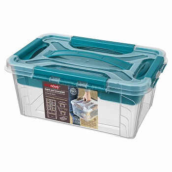 Ящик  универсальный с замками и вставкой-органайзером "GRAND BOX", 290х190х124ММ, 4,2Л (Голубой)