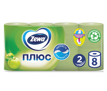 Бумага туалетная Zewa Plus Яблоко 2 Слоя 8 Рулонов
