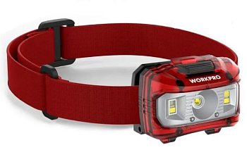 Фонарь налобный светодиод, 5 режимов осв., 100м, Повор головка на 45°, 3ААА, 3 часа, 300LM WORKPRO