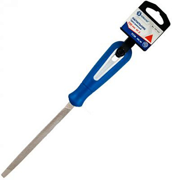 Напильник трехгранный КОБАЛЬТ для заточки ножовок, двухкомпонентная рукоятка, 150мм, подвес