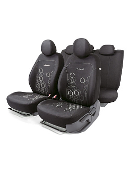 Авточехлы HOLOGRAM, материал однотонный жаккард с фигурной выш, 11 предметов, AIRBAG, чёрн./белый