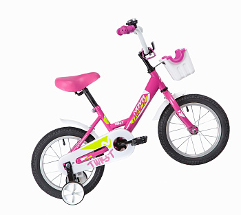Велосипед NOVATRACK 14" TWIST розовый, тормоз нож., крылья корот. полная защ.цепи, корзина
