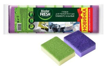Губки для посуды универсальные "стандарт" Master FRESH 10 шт. микс яркие цвета