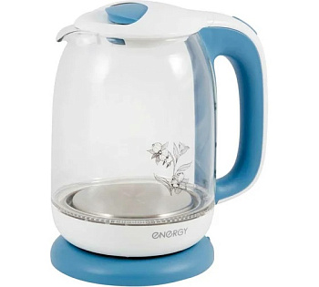 Чайник ENERGY E-281 (1.7л) стекло, пластик, бело-голубой