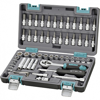 Набор инструментов, 1/4" STELS CrV, пластиковый кейс, 57 предм.