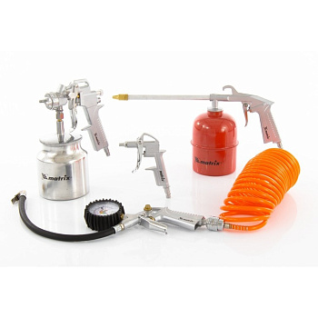 Набор пневмоинструмента, 5 предметов, быстросъемное соед., краскорасп. с нижним бачком MATRIX