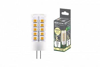 Лампа светодиодная G4-3 Вт-AC/DC 12 В-3000 К, SMD, 16x43мм TDM
