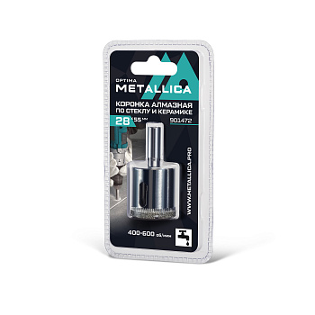 Коронка алмазная METALLICA Optima 28x55 мм, #80, по стеклу, плитке