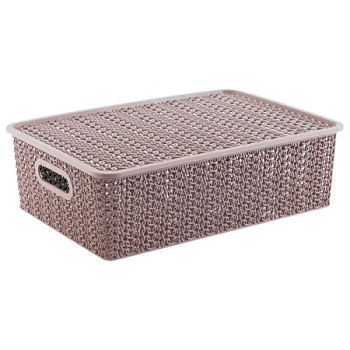 Корзинка "Вязь" 7,5л 350х 245х105мм с крышкой (розовый нюд)