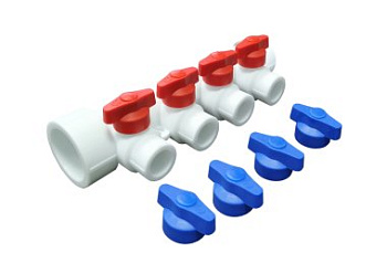 Коллектор универсальный с отсечными кранами 32х20 на 4 выхода (Valfex) 