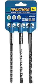 Набор буров SDS-plus ПРАКТИКА 6,8,10х160мм, 3шт "Мастер", клипса