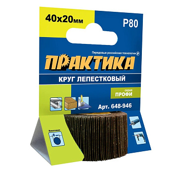 Круг лепестковый с оправкой ПРАКТИКА 40х20мм, P80, хвостовик 6 мм, серия Профи	