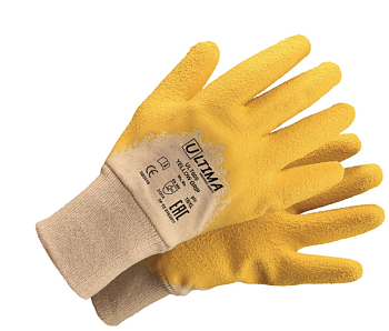 Перчатки ULTIMA 600 YELLOW GRIP трикотажные хб с латексным ребристым покрытием XL