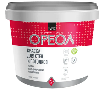 Краска для стен и потолков "ОРЕОЛ" белоснежная водно-дисперс полиакриловая для внутрен. работ 6.5 кг