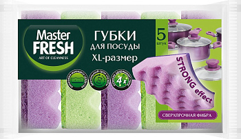 Губки д/мытья посуды XL-размер Master FRESH STRONG effect, 5шт