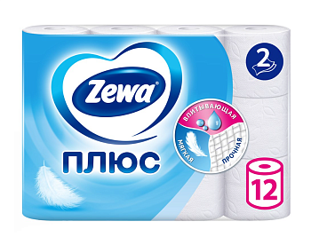 Туалетная бумага ZEWA Plus Белая 2 слоя 12 рулонов