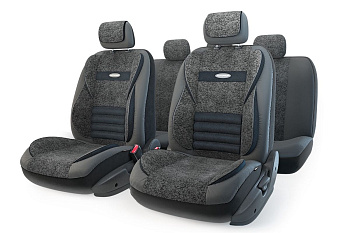 Авточехлы "MULTI COMFORT", мультиконтур, 5 анатом.поддержек, экокожа + флок, 11 предм., черный, M