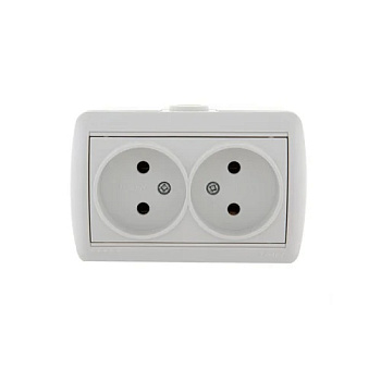 Розетка 2 ОП "NATA" б/з закр.корпус керамика/бел