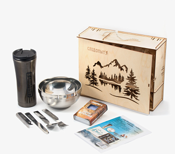 Набор подарочный "СЛЕДОПЫТ Пикник" (коробка фанерная,термокружка,миска,столовые приборы,игр.карты) Набор подарочный "СЛЕДОПЫТ Пикник" (коробка фанерная,термокружка,миска,столовые приборы,игр.карты)