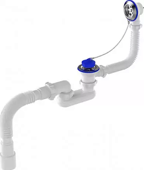 Сифон для ванны плоск. регулир. Aquant  1 1/2"х40 с выпуск., перелив., мет.реш, гт 40х40/50