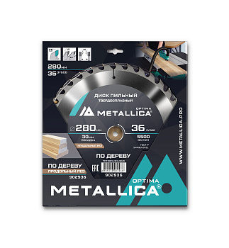 Диск пильный тв. сплав. METALLICA Optima 280x30 мм, 36 зубов, Т=3,0 мм по дереву прод/поперечный