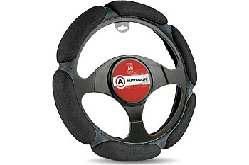 Оплетка руля алькантара, 6 подушек, наполнитель 2см. поролон с памятью черная, темн.серая (L)