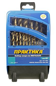 Набор сверл по металлу ПРАКТИКА "Мастер", 25 шт, 1-13мм в металлической кассете