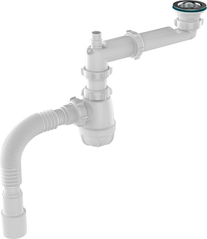 Сифон для кухни Aquant 1 1/2х40 со смещением с мет.реш. с гт 40х40/50