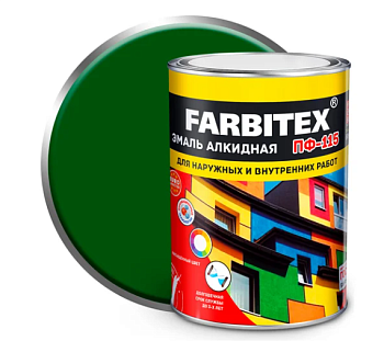 Эмаль алкидная ПФ-115 FARBITEX, ярко-зеленая, 0,8кг