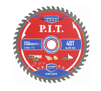 Диск пильный по дереву P.I.T. ADVANCE 250x30x2,4 мм, 80T Carbide, зуб TCG 15° (ACTW12-250T80)