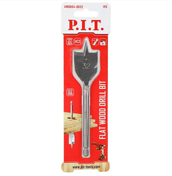 Сверло по дереву перовое P.I.T. Ø32x152мм, хвостовик HEX 1/4"/6,35мм (AWOD04-0032)