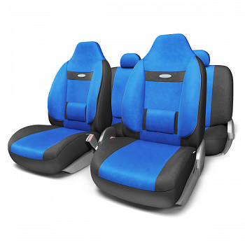 Чехлы автомобильные COMFORT ортопед.поддержка, велюр, 9 предм. черн./синий (M)