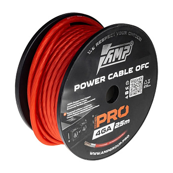 Провод силовой AMP PRO 4Ga OFC Extremely flexible Красный (25м) медь 100%