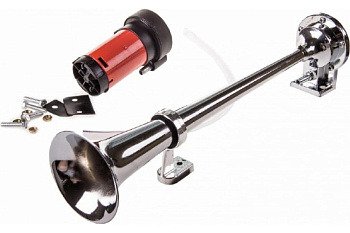 Сигнал звуковой 1 рожок воздушный SKYWAY 007 L=400мм 12V 120dB Хром 10А