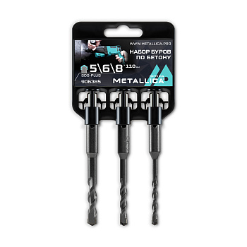 Набор буров по бетону SDS-plus METALLICA Optima 5, 6, 8 х 110/50 мм, 3 шт на клипсе