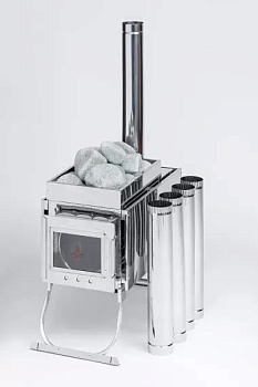 Печь-камин "ИНВЕНТ" малая 440х280х340 (нерж.сталь 0,8мм) со стацион.экранами+короб для камней