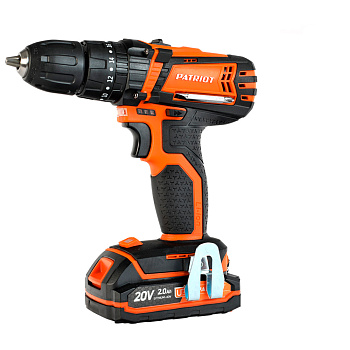 Дрель-шуруповерт аккумуляторная PATRIOT BR 201UES-h, УДАРНЫЙ, 20B, 2.0Ah, 25Hm/30Hm, 2 скор. 