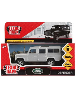 Машина металл LAND ROVER DEFENDER 12см, двер, баг, инерц, серебристый