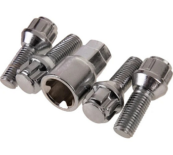 Болты секретки M12х1,50х27 конус 5 луч 1 кл хром SKYWAY 002 (к-т 4шт) Болты секретки M12х1,50х27 конус 5 луч 1 кл хром SKYWAY 002 (к-т 4шт)