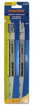 Пилки для лезвийной пилы ПРАКТИКА S1531L  HCS, по дереву, шаг 5 мм, длина 240 мм, 2 шт		 Пилки для лезвийной пилы ПРАКТИКА S1531L  HCS, по дереву, шаг 5 мм, длина 240 мм, 2 шт