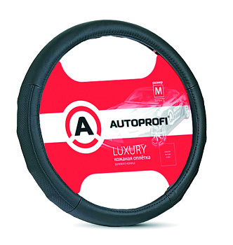 Оплетка руля LUXURY, экокожа/ребристые вставки с перфорацией, черный, M