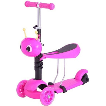 Самокат д/детей NovatrackDisco-kids Saddle,трансформер, свет. колеса PU 120*90мм, розовый