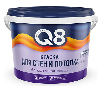 Краска акриловая водно-дисперсионная для стен и потолка FORMULA Q8 БЕЛАЯ МАТОВАЯ 2,7 кг.