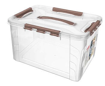 Ящик д/хранения универс. с замками и ручкой "GRAND BOX", 390х290х245ММ, 20Л (Коричневый)