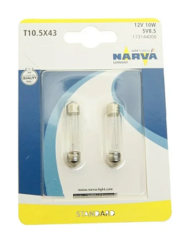 Лампа 12V 10W NARVA 41мм (SV 8,5/8) №17314 в/с (комплект 2шт)