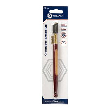 Стеклорез КОБАЛЬТ алмазный, деревянная рукоятка , 2-8 мм, 5000 м, блистер