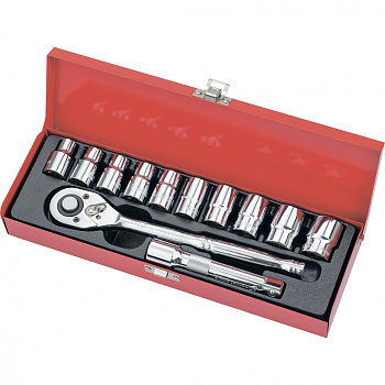 Набор торцевых головок, 1/2", головки 10-24мм, с трещот.ключом, 12предм, MATRIX MASTER