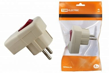 Вилка угловая с/з с выключателем белая крем. 16А 250В TDM