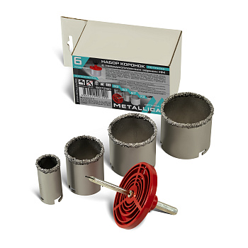 Набор коронок по плитке с тв. спл. зерном METALLICA Optima 33/53/67/73 мм с держателем, 6 предм.