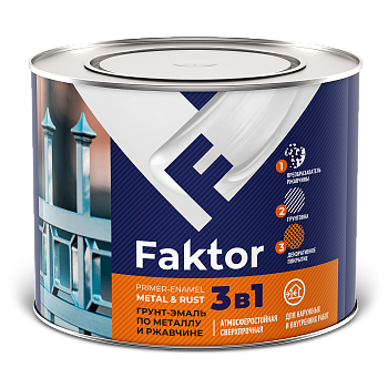Грунт-эмаль FAKTOR на ржавчину 3 в 1 серая, 1,9кг Грунт-эмаль FAKTOR на ржавчину 3 в 1 серая, 1,9кг